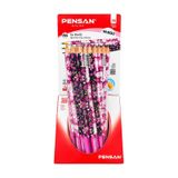 Pink Flowers Desenli Kurşun Kalem 2b Pensan 12 Adet Çok Renkli