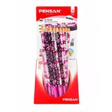 Pink Flowers Desenli Kurşun Kalem 2B Pensan 12 Adet