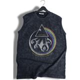 Pink Floyd Baskılı Yıkamalı Kolsuz Tişört, Unisex Rock Band Temalı Sıfır Kollu Vintage Atlet - Siyah - 3XL