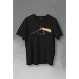 Pink Floyd Prizma Kırılan Işık Tayfı Gök Kuşağı Renkleri Baskılı Tişört Unisex T-Shirt - Siyah