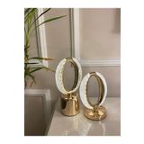 PİNK İTHALAT Dekoratif Kristal Şarjlı Oval Masa Lambası, Gold Led Abajur Ikili Set, Dokunmatik 3 Renk Modu