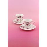 Pink Ivy Rose Altın Yaldızlı 2 Kişilik Çay Fincan Takımı - 4 Adet - 250 ml