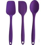 Pink Rose Bybirgül Büyük Boy Yanmaz Yapışmaz Silikon Spatula Kaşık Hamur Sıyırıcı Spatula Mor (3lü Set)