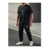 Pink Sky Diikey Eşofman Altı Ve T-shirt - Siyah Jogger Tişört Alt Üst Eşofman Takımı Oversize Bisiklet Yaka