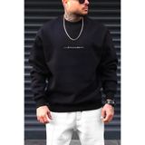 Pink Sky Erkek Siyah Dreamer Baskılı 0 Sıfır Yaka Oversize Salaş Bol Kesim Polar Sweatshirt