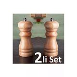 Pinkev 2li Set Bambu Tuz Karabiber Öğütücü Değirmeni Boy 16,5cm