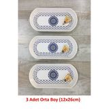 Pinkev 3 Adet Orta Boy 26Cm Seramik Oval Kahvaltı Peynir Kayık Servis Sunum Tabağı Takımı Seti