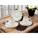 Pinkev 6 Kişilik 120ML Büyük Boy Sade Porselen Türk Kahvesi Fincanı Fincan Takımı Seti - Beyaz