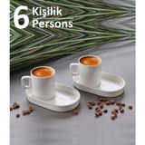 Pinkev 6 Kişilik Oval Sunumlu Sade Porselen Kahve Fincanı Takımı - Beyaz