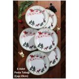 Pinkev 6 Kişilik Porselen 19cm Yılbaşı Desenli Pasta Tatlı Tabağı Tabak Seti