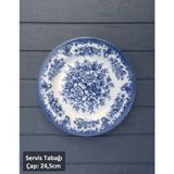 Pinkev 6 Kişilik Porselen 24,5cm Servis Tabağı Tabak Seti - Rosabella - Mavi