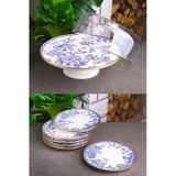 Pinkev Butterfly 7 Parça Fanuslu Seramik Pasta Servis Sunum Tabağı Seti - Kup120s