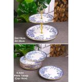 Pinkev Butterfly 7 Parça Seramik Katlı Kurabiyelik Pasta Sunum Tabağı Takımı