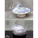 Pinkev Butterfly 7 Parça Seramik Kek Fanuslu Pasta Sunum Tabağı Takımı