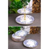 Pinkev Butterfly 7 Parça Seramik Pasta Tabağı Katlı Kurabiyelik Sunum Seti - Kup121s