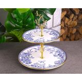 Pinkev Butterfly Seramik Çift Katlı Kurabiyelik Pasta Sunum Tabağı