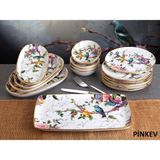 Pinkev Flora 15 Parça 6 Kişilik Seramik Kahvaltı Pasta Sunum Tabağı Takımı Seti
