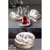 Pinkev Flora 18 Parça Çay Bardaklı Seramik Pasta Tabağı Seti - Kup119f