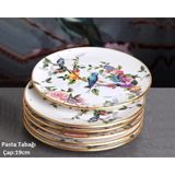 Pinkev Flora 19 cm Seramik Pasta Tatlı Sunum Tabağı Seti 6 Kişilik Çok Renkli Çiçek Desenli