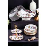 Pinkev Flora 8 Parça Seramik Fanuslu Pasta Sunum Tabağı Seti - Kup125f