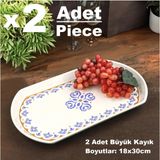 Pinkev Ottoman 2 Adet Seramik Büyük Boy Oval Kayık Ordövr Servis Sunum Tabağı - 18X30CM