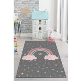 PINKIE HOME Dijital Baskı Kaymaz Makinede Yıkanabilir Pembe Gökkuşağı Desenli Çocuk Odası Halısı Oyun Halısı-3