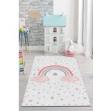 PINKIE HOME Dijital Baskı Kaymaz Makinede Yıkanabilir Pembe Gökkuşağı Desenli Çocuk Odası Halısı Oyun Halısı-4