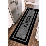 PINKIE HOME Dijital Baskılı Kaymaz Taban Makinede Yıkanabilir Kitchen Yazılı Gri Mutfak Halısı Yolluk-2
