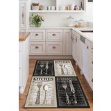 PINKIE HOME Dijital Baskılı Kaymaz Taban Makinede Yıkanabilir Krem Siyah Mutfak Halısı -15