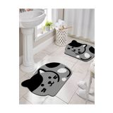 PINKIE HOME Dijital Baskılı Kaymaz Taban Sevimli Kedicik Banyo Paspası Ikili Klozet Takımı (40x60) (60x100)-p21