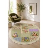 PINKIE HOME Dijital Kaymaz Yıkanabilir Çiçekli Soft Patchwork Yuvarlak Salon Halısı Mutfak Halısı Banyo Paspası