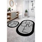 PINKIE HOME Dijital Kaymaz Yıkanabilir Home Jüt Görünümlü Oval İkili Banyo Paspası Banyo Dekor 40x60+60x90 cm