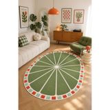 PINKIE HOME Dijital Kaymaz Yıkanabilir Yeşil Modern Oval Salon Halısı Mutfak Halısı Yolluk Koridor Halısı Paspas