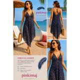Pinkimaj PLAJ ELBİSESİ lacivert yakası GOLD DETAYLI SALAŞ MODEL YAZLIK ELBİSE