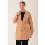 PİNKMARK PINKMARK KADIN CAMEL KUŞAKLI KRUVAZE BÜYÜK BEDEN UZUN CEKET PMCK25541