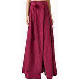 Pinko Belted Maxi Skirt Lüks, Kırmızı Taffeta Etek Tonal Kemer Detaylı - 44