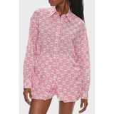 Pinko Pamuklu Regular Fit Müslin Gömlek Bayan Gömlek 103194A1Q1DN3 - Pembe - Ekru - 40