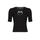 Pinko Tritone Kadın Jersey Yün Logolu TR Tişört, Z99_black Limuzin, S