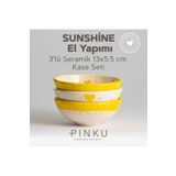 PINKU Ceramics Sunshine El Yapımı Seramik 3'lü Kase Seti - 13x5.5 Cm Cm (TATLI,REÇEL, ZEYTİN, PEYNİR VE ÇEREZ IÇİN)