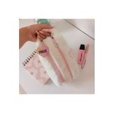 PİNKUE Double Pink Softy Kalemlik/ İki fermuarlı/ Çift bölmeli/ Makyaj Çantası/ Beyaz peluş/ Tüylü