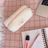 Pinkue Minik Fiyonk Detaylı Fluffy Peluş Kalemlik/ Makyaj Çantası/ Organizer (Renkseçenekleriyle) - Beyaz