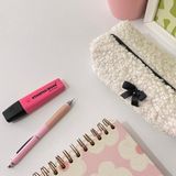 Pinkue Peluş Tüylü Yumoş Kalem-Makyaj Çantası - Beyaz - Siyah