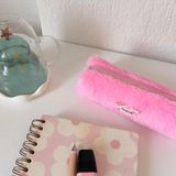 Pinkue Pembe Peluş Ince Peluş Kalemlik/makyaj Çantası Yumuşak Tüylü