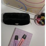 Pinkue Siyah Peluş Tüylü Kalemlik/ Mini Makyaj Çantası/ Düzenleyici - 18S-Siyah