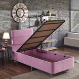 Pinky Baza Ve Başlık - 120x200 Cm Tek Kişilik Sandıklı Pembe Kumaş Baza Ve Başlığı Silinebilir
