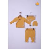 Pino Baby Babyhola Prematüre Serisi 48CM Hastane Çıkışı Kruvaze Üst Patikli Alt Önlük Bere %100 Pamuk 4'lü Takım 22415 - Hardal - Standart