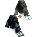 Pino44 2 Adet Örgü Lastik Kemer 3,5cm - Şort Kemeri - Kot Kemeri - Kanvas Pantolon Kemeri -Siyah Yeşil - Siyah - Kahverengi - 115 cm