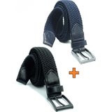Pino44 2 Adet Örgü Lastik Kemer 3,5cm - Şort Kemeri - Kot Kemeri - Kanvas Pantolon Kemeri -Siyah Yeşil - Siyah - Lacivert - 130 cm
