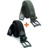 Pino44 2 Adet Örgü Lastik Kemer 3,5cm - Şort Kemeri - Kot Kemeri - Kanvas Pantolon Kemeri -Siyah Yeşil - Siyah - Yeşil - 125 cm
