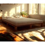 Pinoxi 180CM x 200CM Masif Ahşap Platform Çift Kişilik Karyola Ceviz Renk 180X200 cm - Kahverengi - 180 x 200 cm